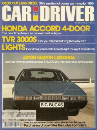 CAR & DRIVER 1979 MAR - ASTON LAGONDA, ACCORD, TVR